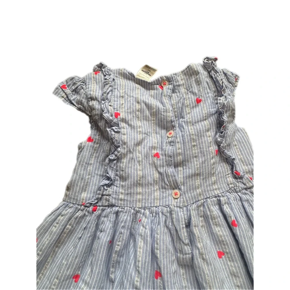 OshKosh B'gosh Dress Toddler Girls 4T patriotic Stripe Excellent Ruffle Button